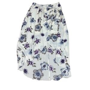 JOA Just One Answer‎ White Lavender Purple Floral Faux Wrap Hi-Low Skirt Small